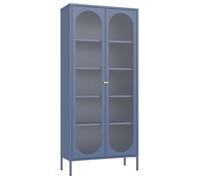 Armoire vitrine métal bleu gris 80 x 35 x 180 cm YASMINE - Happy Garden