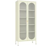 Armoire vitrine métal vert tilleul YASMINE 180 cm - style industriel, portes vitrées nervurées
