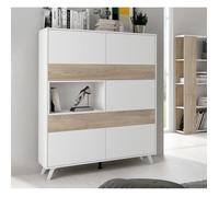 Armoire vitrine - PEGANE - Longueur 120.9 - Profondeur 39.6 - Hauteur 156 cm - Blanc/chêne