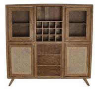 Armoire vitrine porte bouteilles en bois acacia marron avec 3 tiroirs 4 portes et 3 etageres - Largeur 160 x Hauteur 153 x Profondeur 41cm --
