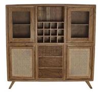 Armoire Pegane Armoire vitrine porte bouteilles en bois acacia marron avec 3 tiroirs 4 portes et 3 etageres - Largeur 160 x Hauteur 153 x Profondeur 41cm --