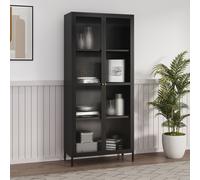 Armoire vitrine 'Säkylä' avec 4 étagères et 2 portes Acier 180 x 80 x 35 cm Noir