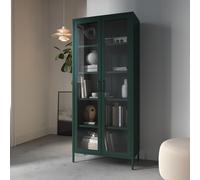 Armoire vitrine salon avec 4 étagères Vitrine scintillante métal vert bouteille