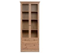 Armoire vitrine Timothee - 80x39x200cm - 2 Portes & 2 tiroirs - décor chêne Artisan