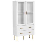Armoire Vitrines avec Portes en Verre et 2 Tiroirs Rangement Pieds Dorés MDF Bla