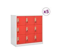 Armoires à casiers 5 pcs Gris clair et rouge 90x45x92,5cm Acier