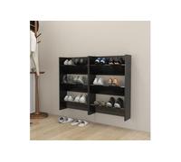Armoires à chaussures murales 2 pcs noir brillant 60x18x90cm