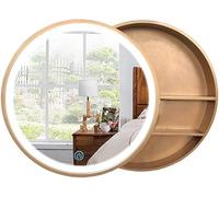 Armoires à Miroir Salle de Bain Push-Pull Smart Rond Miroir Mural de Salle de Bain éclairé par LED Armoire de Rangement de Salle de Bain (Couleur: Couleur Bois, Taille: 60 cm | 23,6 Pouces)