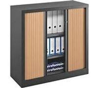 Armoire à rideaux métal monobloc Natura NF - H.100 x L.100 cm - Corps Anthracite - Rideaux Hêtre