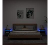 vidaXL Armoires de Chevet avec Lumières LED 2 pcs, Tables de Chevet avec Rangement, Tables de Nuit Chambre, Moderne, Noir 836787