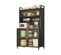 Armoires de cuisine noires avec comptoir design moderne garde-manger pour cuisine, salon, salle d'étude, tube carré en acier au carbone épais, panneau de verre, 80 cm x 42 cm x 154 cm