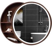 Armoires de Salle de Bain en Bois Massif, armoires de Salle de Bain avec Miroir éclairé et Rangement Coulissant, Armoire de Salle de Bain Ronde Moderne avec Bouton de réglage Intel