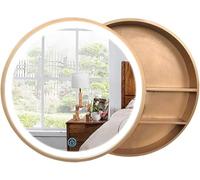 Armoires de Salle de Bain en Bois Massif, armoires de Salle de Bain avec Miroir éclairé et Rangement Coulissant, Armoire de Salle de Bain Ronde Moderne avec Bouton de réglage Intel