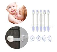 Armoires de sécurité pour enfant Verrouille avec sécurité renforts d'angle - Bretelles réglables bébé verrous de sécurité adhésif loquets de meubles pour bébé Épreuvage Armoires Porte meubles tiroirs réfrigérateur Abattant de WC utilise facile à installer
