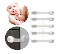 Armoires de sécurité pour enfant Verrouille - Bretelles réglables Sécurité bébé verrous 5 pcs adhésif loquets de meubles pour bébé Épreuvage Armoires Porte meubles tiroirs réfrigérateur Abattant de WC utilise facile à installer