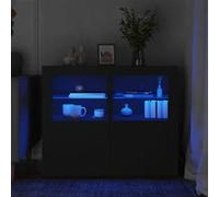 Armoires Latérales et Lumières LED 2 pcs, Buffets avec Porte, Meubles de Rangement, Organisateur de Salon, Moderne, Noir Bois d'Ingénierie