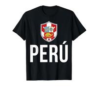 Armoiries du Pérou avec Typographie Blanche du Pérou T-Shirt Graphique avec Valeur, Homme, Noir, M
