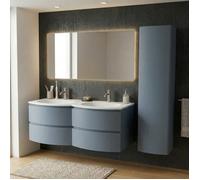 SANIVERRE Ensemble Meuble Double Vasque 140 cm +1 Colonne Bleu-Mer Collection Salle de Bain ARMONIA
