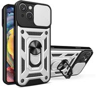 Armor Case For Google Pixel 8,Tpu+Pc Dual Layer Hybrid Armor Shockproof Cover With Sliding Cover And Ring Kickstand Stand,Silver