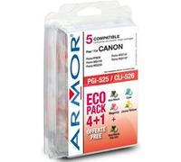 Armor Pack de 4 Cartouches d'encre Canon CLi-526 + 1 cartouche Canon PGi-525 offerte - Noirs et Couleurs G