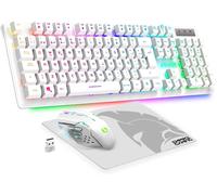 Armor Rf800 Teclado Y Ratón Para Gamers Recargable Qwerty (Layout Español) Con Mouse Pad-Rgb Wireless 2.4ghz Keyboard-4800 Dpi Mouse-Pc Ps4 Ps5 Xbox One/Series Mac-Blanco
