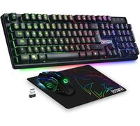 Armor Rf800 Teclado Y Ratón Para Gamers Recargable Qwerty (Layout Español) Con Mouse Pad-Rgb Wireless 2.4ghz Keyboard-4800 Dpi Mouse-Pc Ps4 Ps5 Xbox One/Series Mac-Negro