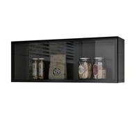 Armory murales avec portes abattantes, étagères de rangement sous armoire, armoires à épices vitrées, mur de cuisine multifonctionnel (Black, 50cm/19.7'