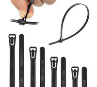 Armpow 100 Pièces 7.6 mm x 400 mm serre câbles réutilisables en nylon Plastique Colliers Serre-Cable Résistant aux UV la traction de 50LBS/22KGS Attache Câble(noir)