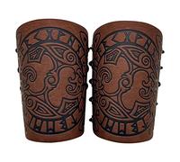 Armure de bras en cuir de gaufrage de corneille de Viking de 2 pièces, bracelet large de manchette d'enveloppe de manchette d'hommes, brassard médiéval pour le cosplay de LARP (Marron)