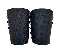 Armure de bras en cuir de gaufrage de corneille de Viking de 2 pièces, bracelet large de manchette d'enveloppe de manchette d'hommes, brassard médiéval pour le cosplay de LARP (Le noir)