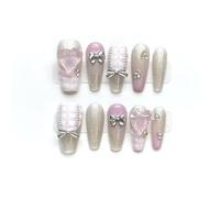 Armure de port faite à la main, yeux de chat scintillants en forme de cœur rose détachable, utilisation répétée de faux ongles(Purple,L)