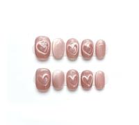 Armure de port faite à la main, yeux de chat scintillants en forme de cœur rose détachable, utilisation répétée de faux ongles(Short pink,S)