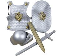 Armure médiévale, costume de chevalier pour enfants 4 pièces/ensemble d'armure de chevalier médiéval comprenant un casque, un bouclier, une épée et des costumes d'habillage pour enfants pour le jeu