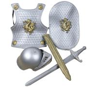 Armure médiévale, Knight Costume Kids 4pcs / Set Armor de chevalier médiéval comprend le casque, le bouclier, l'épée et les enfants habiller des costumes pour le jeu de rôle cosplay d'Halloween