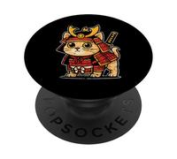 Armure rouge du chat samouraï PopSockets PopGrip Adhésif