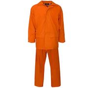 Army And Workwear Ensemble de pluie imperméable pour homme et femme Veste et pantalon en PVC, tissu souple, respirant et ultraléger de 0,18 mm/170T - Orange - L