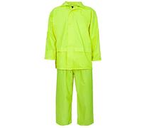 Army And Workwear Ensemble de pluie imperméable pour homme et femme Veste et pantalon en PVC, tissu souple, respirant et ultraléger de 0,18 mm/170T - Jaune - L