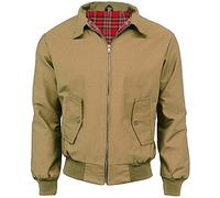 Army And Workwear Harrington Blouson de style aviateur classique pour hommes, avec doublure tartan et fermeture éclair, camel, XL