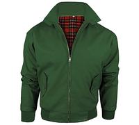 Army And Workwear Harrington Blouson de style aviateur classique pour hommes, avec doublure tartan et fermeture éclair, Vert, 4XL