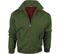 Army And Workwear Harrington Blouson de style aviateur classique pour hommes, avec doublure tartan et fermeture éclair, kaki, 4XL