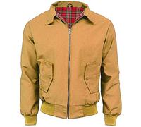 Army And Workwear Harrington Blouson de style aviateur classique pour hommes, avec doublure tartan et fermeture éclair, moutarde, XXL