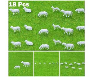 ARMYJY Collection de 18 figurines de moutons peints à l'échelle HO pour modélisme ferroviaire, assortiment d'animaux de ferme, 6 styles