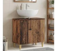 Arnhem Armoire de lavabo en bois vieilli 59,5 x 31,5 x 59 cm | Résistant à l'humidité, beaucoup d'espace de rangement, portes réversibles, profil fin, nettoyage facile