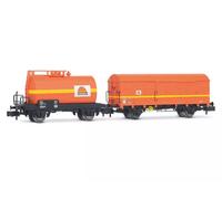 Arnold Coffret 2 wagons HN6679 Colas Rail – 2 citernes + chariot G4, Ep. V, N 1/160 Orange