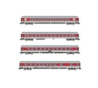 Arnold - HN4360 - DB AG, Pack de 4 Voitures IC, 1 X Apm, 2 X BM, 1 X Arm, Livrée Rouge, Blanc, Matériel Roulant Époque V, Autocars