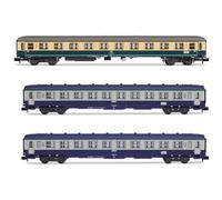 Arnold HN4437 D242 Paris - Berlin - Warszawa, Pack de 3 unités 2, 2, 1 x Am DB Bleu, Beige, 2 x Dev A0 B10 SNCF, Voitures Voyageurs epIV