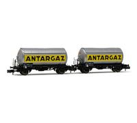 Arnold HN6478 Set de 2 wagons citernes gaz à essieux, livré argent, SNCF