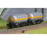 Arnold HN6479 Set de 2 wagons citernes gaz à essieux, livré argent, SNCF, SATI /