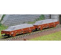 Arnold HN6543 Set de 2 wagons plats à ridelles "V", chargé de traverses en béton