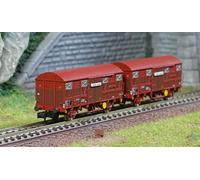 Arnold HN6572 Set de 2 wagons couverts à essieux type G4 Permaplex, livrée marro